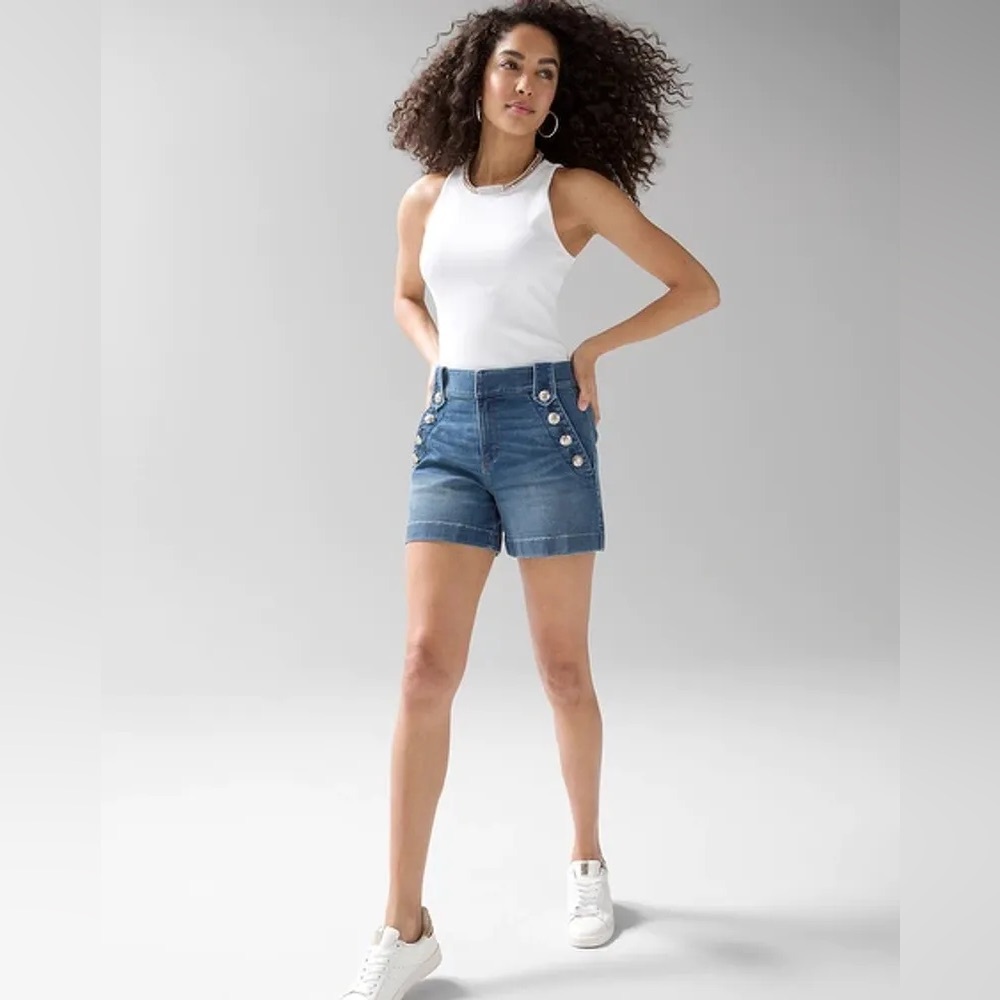 White House Black Market Denim Shorts with Silver Buttons